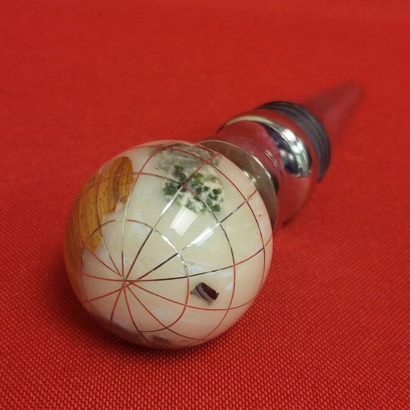 Gemstone World Globe Chrome Base Wine Bottle Stopper Cloisonne Inlaid - Picture 7 of 16